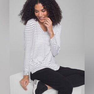 Soma French Terry Pullover Loungewear Top White & Black Stripe Tunic Top Size M